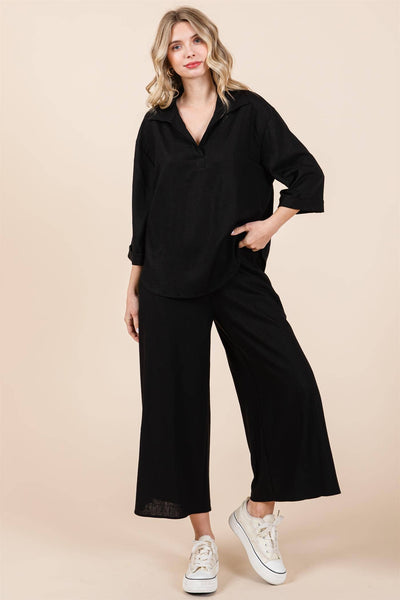 GeeGee Clothing - Sheer Linen Loose Fit Shirt: WT61330: Black / M
