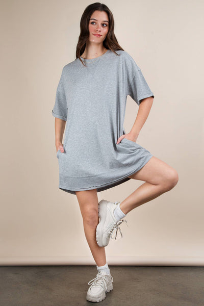 VERY J - ND31645-Mineral Washed Comfy Casual Knit Mini Dress: BLACK / S-M-L/2-2-2