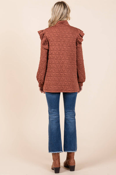 GeeGee Clothing - Quilted Half-Zip Pullover Top, MT50766: Cream / L