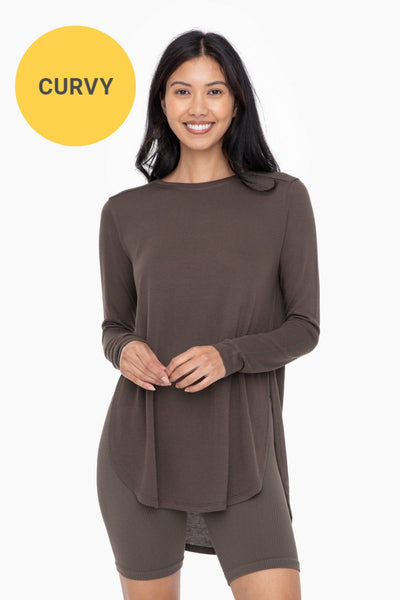 Mono B - CURVY Long Sleeve Flow Top with Side Slits: PINK / 1XL:2XL:3XL (2:2:2)