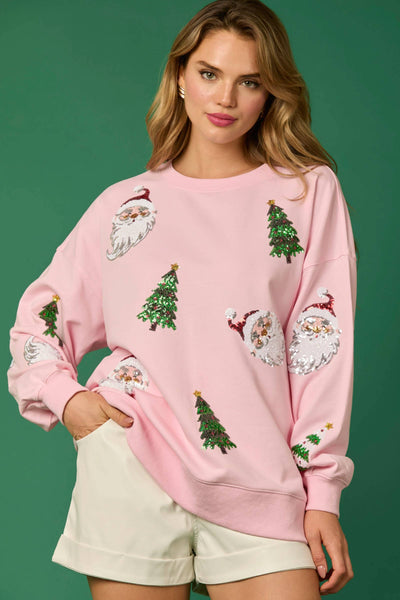 Fantastic Fawn - Santa & Xmas Tree Sequin Pull Over - Preorders: RED / L