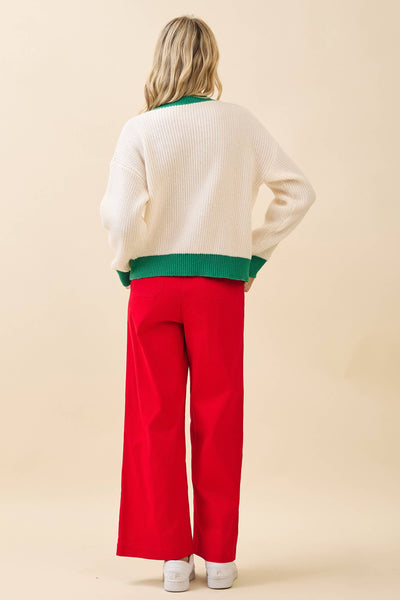 GeeGee x Lovelo - 'Merry & Bright' Knit Sweater CT52384: Cream/Green / L