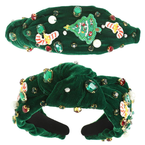 Sophia Collection - Christmas Theme Jeweled Top Knotted Headband : Red
