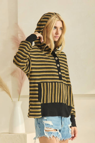 Oddi - Textured Striped Jacquard Hooded Sweatshirt : Ivory Multi / S