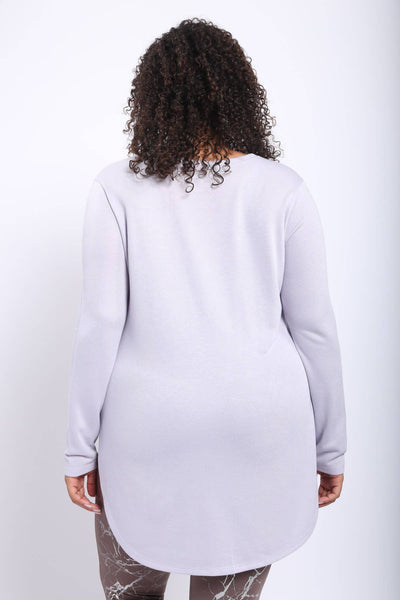 Mono B - CURVY Long Sleeve Flow Top with Side Slits: PINK / 1XL:2XL:3XL (2:2:2)
