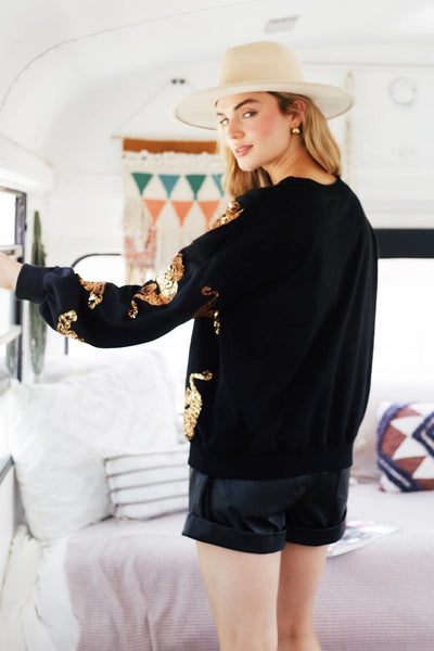 Fantastic Fawn Gold Sequin Tiger Loose Fit Pullover