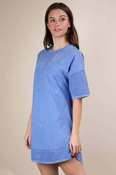 VERY J - ND31645X-PLUS Mineral Washed Comfy Casual Knit Mini Dress: BLACK / 1XL-2XL-3XL/3-2-1