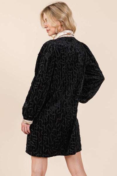 GeeGee Clothing - Velvet Lace Textured Mini Dress, MD51030: Taupe / M