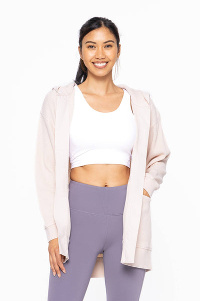 Mono B - Waffle Knit Mineral-Washed Cardigan: BLACK / S:M:L (2:2:2)