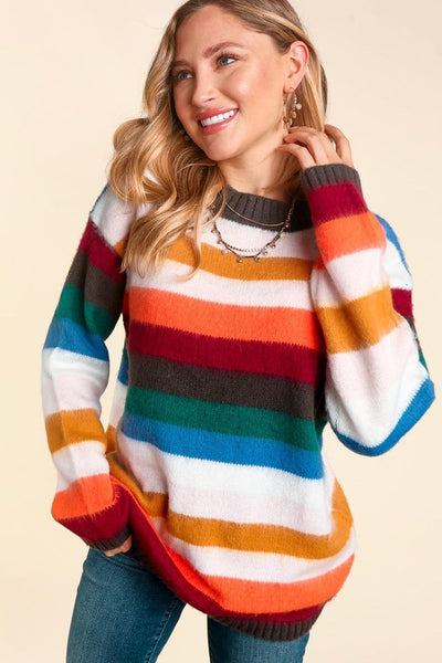 Mustard, Orange & Hunter Green Striped Sweater