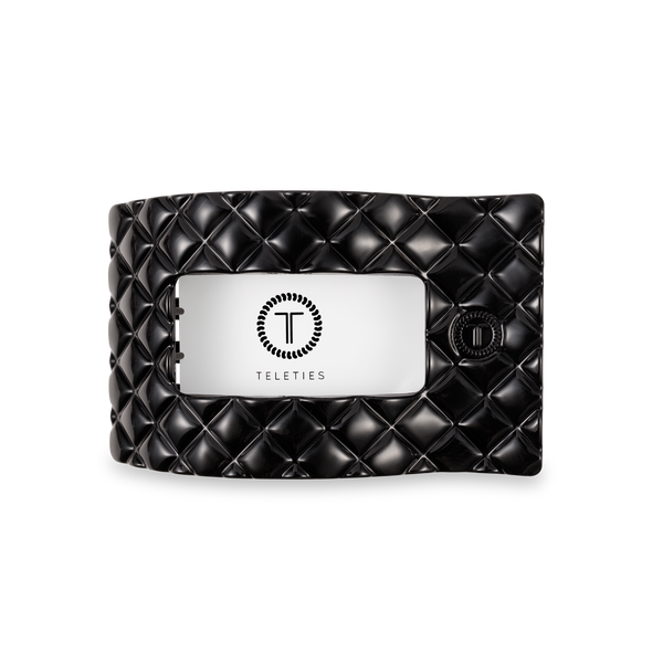 TELETIES - Flat Rectangle Hair Clip | Medium | Jet Black Quilted