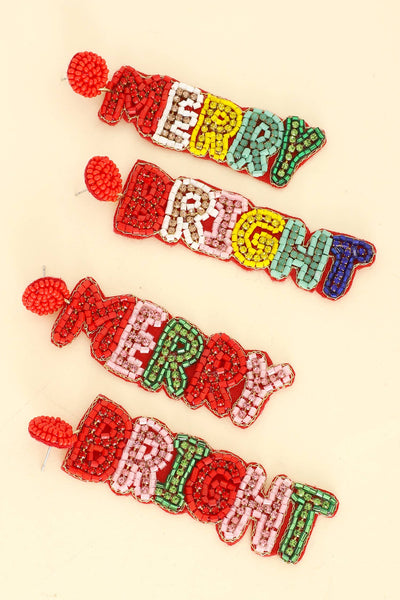 Sophia Collection - Christmas Merry Bright Bead Long Drop Earrings : Pink