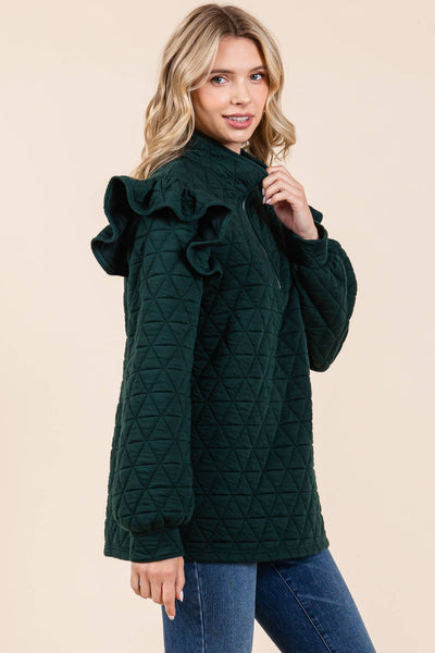 GeeGee Clothing - Quilted Half-Zip Pullover Top, MT50766: Cream / M