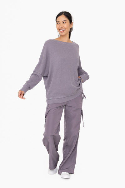 Mono B - Waffle Ribbed Roundneck Pullover: DARK BASIL / S:M:L (2:2:2)