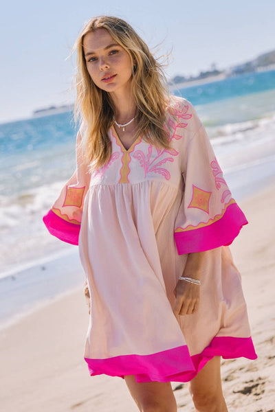 Oddi - Embroidered Plunge V Neck Mini Dress: Burgundy Combo / L