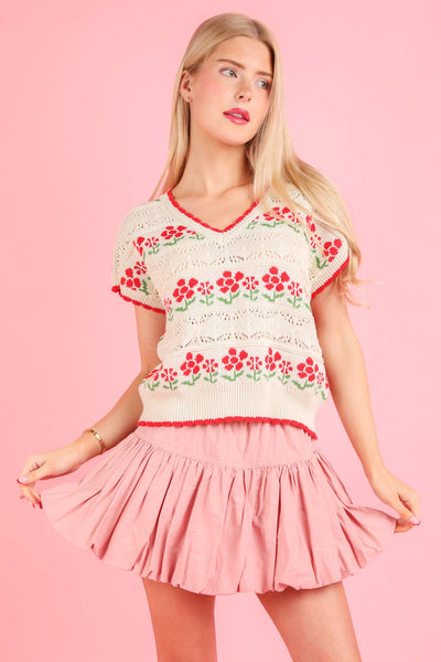 VERY J - NS50136-Bubble Mini Skirt with Inner Shorts: IVORY / S-M-L/2-2-2