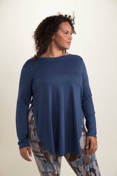 Mono B - CURVY Long Sleeve Flow Top with Side Slits: PINK / 1XL:2XL:3XL (2:2:2)