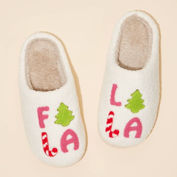 Lilla Haven - ‘FALALALA’ Tree Fuzzy Home Slippers: Pink / Medium / 4DL98012