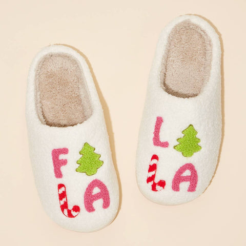 Lilla Haven - ‘FALALALA’ Tree Fuzzy Home Slippers: Pink / Large / 4DL98012