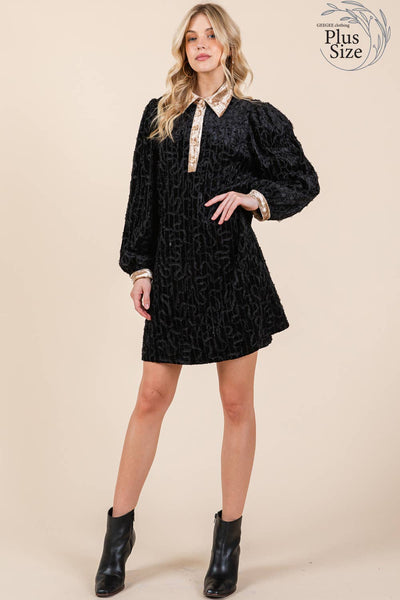 GeeGee Clothing - Plus Velvet Lace Textured Mini Dress, MD51030PL: Taupe / 2XL