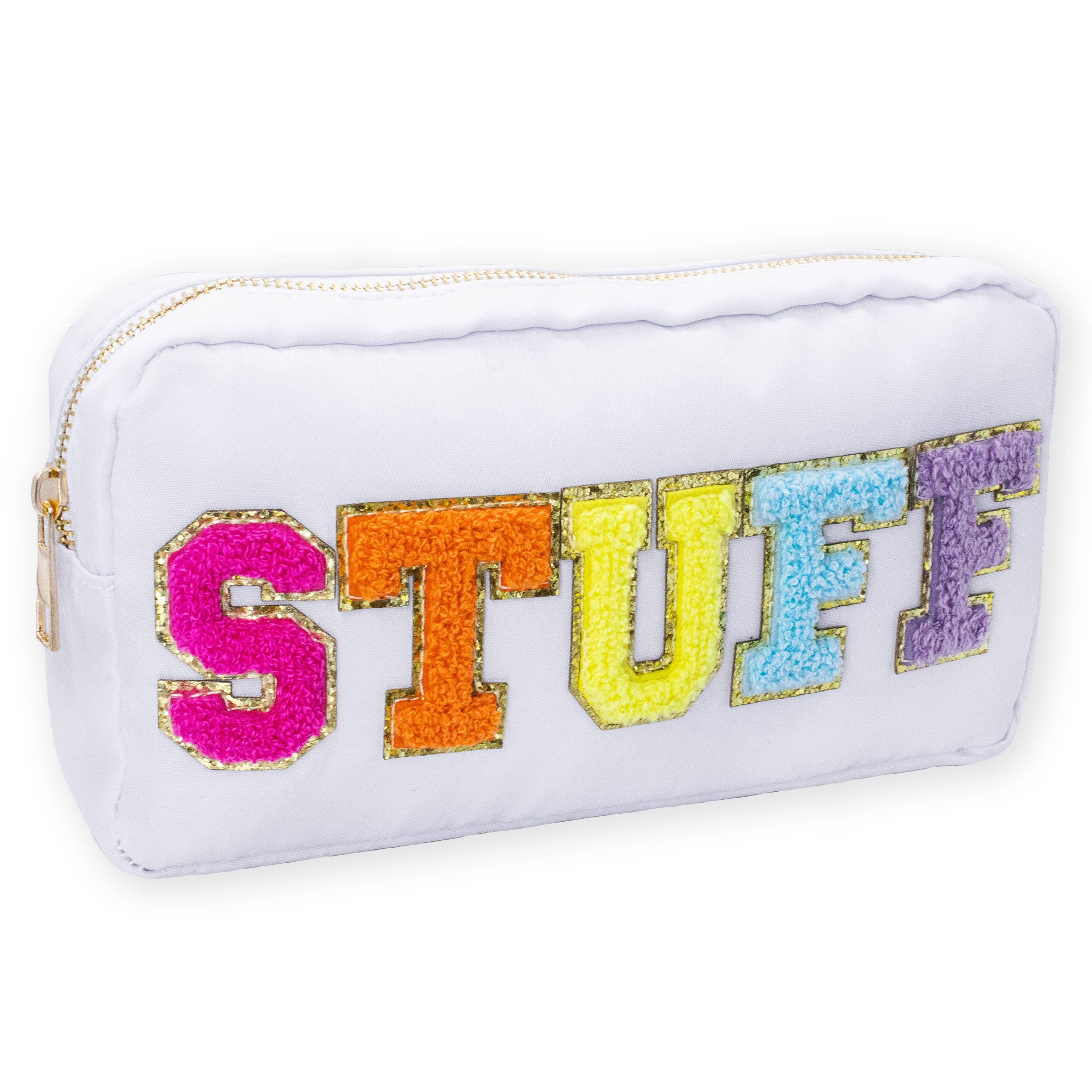 Natalia - Preppy Nylon Chenille Letter Travel Makeup Pouch - STUFF
