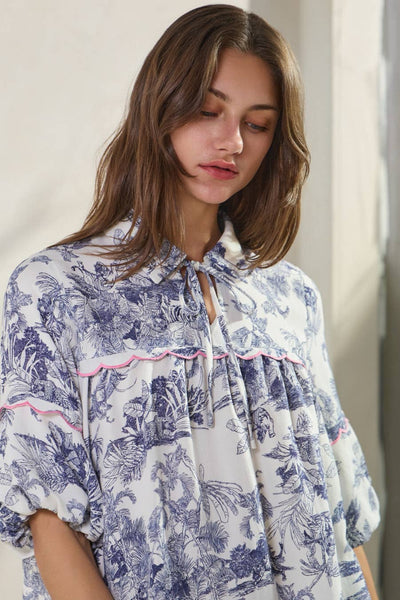 Oddi - Toi De Paris Printed Blouse: Blue Multi / L