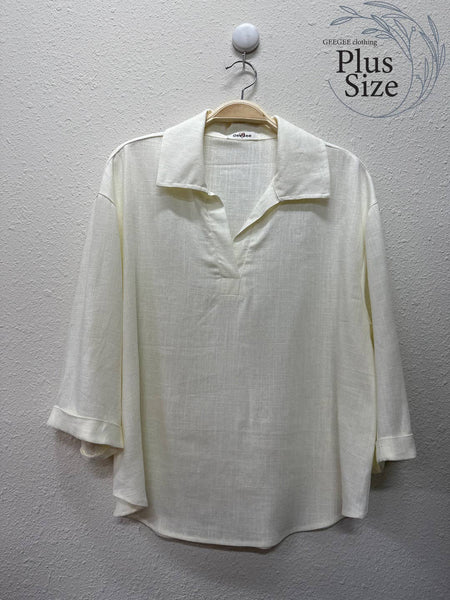 GeeGee Clothing - Plus Sheer Linen Loose Fit Shirt: WT61330PL: Black / 1XL
