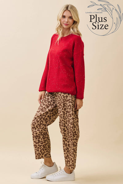 GeeGee x Lovelo - Plus Glitter Knit Sweater OT51787PL: Hunter Green / 2XL