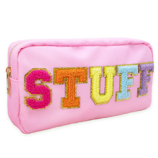 Natalia - Preppy Nylon Chenille Letter Travel Makeup Pouch - STUFF