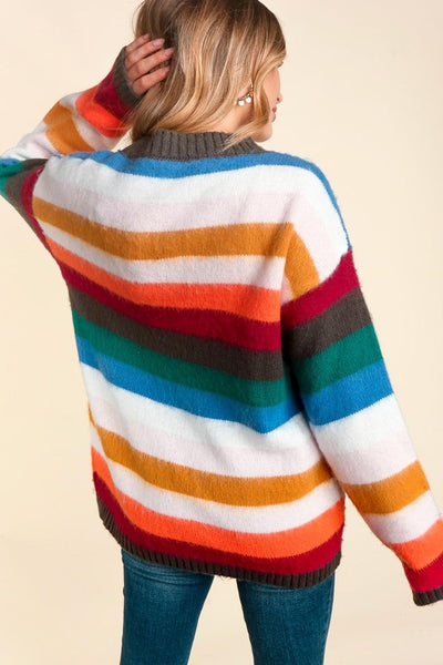 Mustard, Orange & Hunter Green Striped Sweater