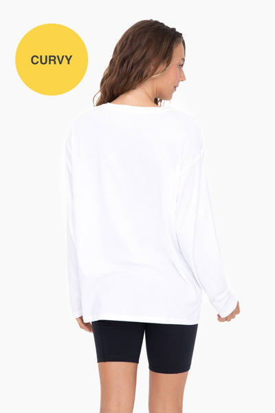 Mono B - CURVY ORGANIC COTTON LONG SLEEVE BOYFRIEND TEE: Black / 1XL:2XL:3XL (2:2:2)