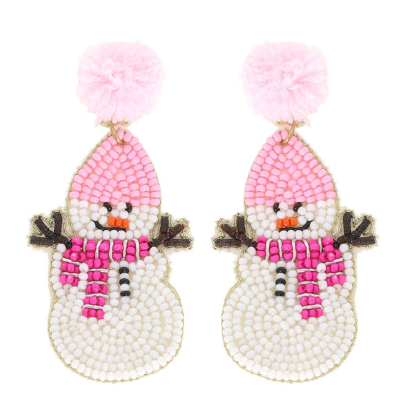 Sophia Collection - Pom Pom Snowman Christmas Beaded Earrings
