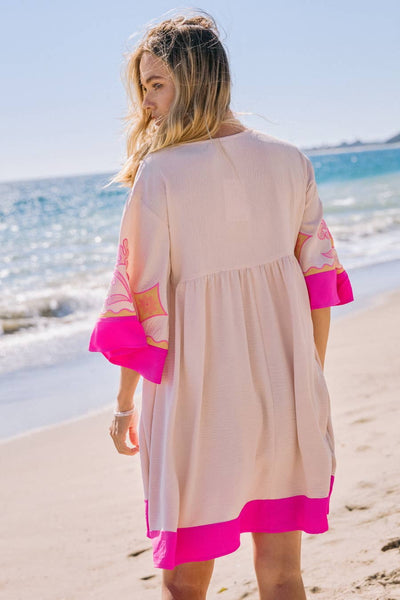 Oddi - Embroidered Plunge V Neck Mini Dress: Burgundy Combo / L