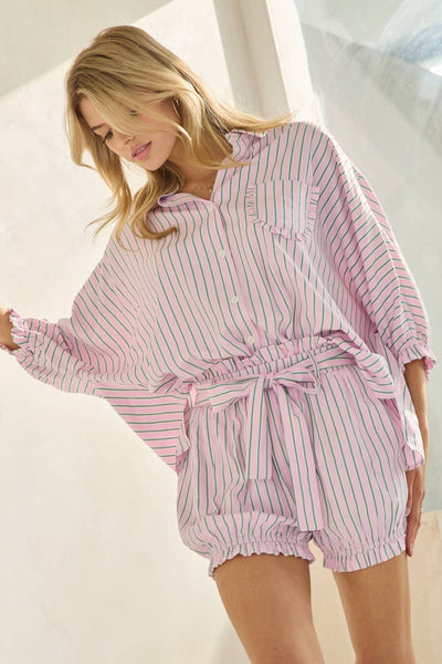 Oddi - Striped Button Down Oversized Shirts: Blue Stripe / S