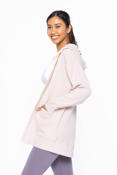 Mono B - Waffle Knit Mineral-Washed Cardigan: BLACK / S:M:L (2:2:2)