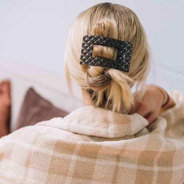 TELETIES - Flat Rectangle Hair Clip | Medium | Truly Taupe Quilted