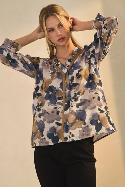 Oddi - Crinkled Floral Printed Blouse: Cranberry / L