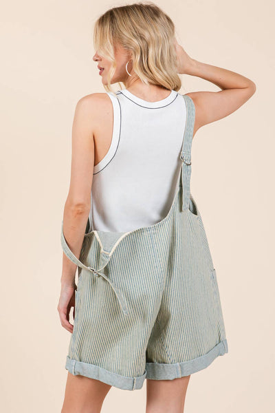 GeeGee Clothing - Plus Stripe Denim Shortalls/Romper, OR51044PL: Denim Blue / 3XL