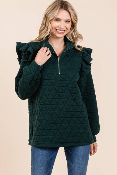 GeeGee Clothing - Quilted Half-Zip Pullover Top, MT50766: Cream / M