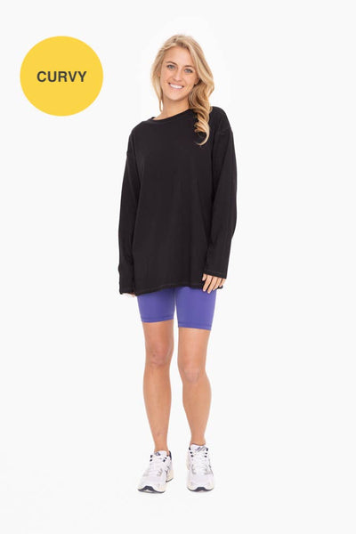 Mono B - CURVY ORGANIC COTTON LONG SLEEVE BOYFRIEND TEE: White / 1XL:2XL:3XL (2:2:2)