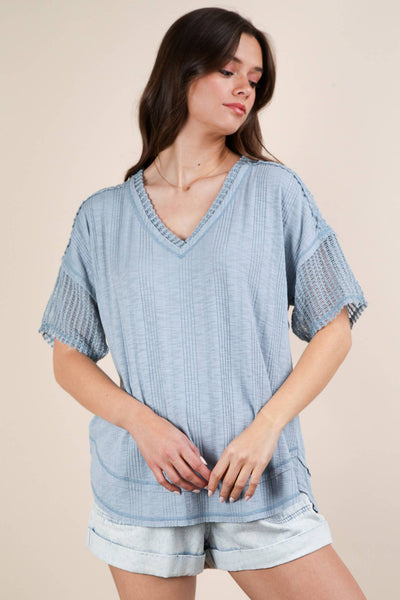 VERY J - NT12088-Oversized Contrast Knit Comfy Casual Top: IVORY / S-M-L/2-2-2