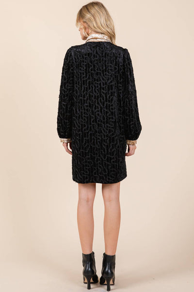 GeeGee Clothing - Velvet Lace Textured Mini Dress, MD51030: Taupe / L