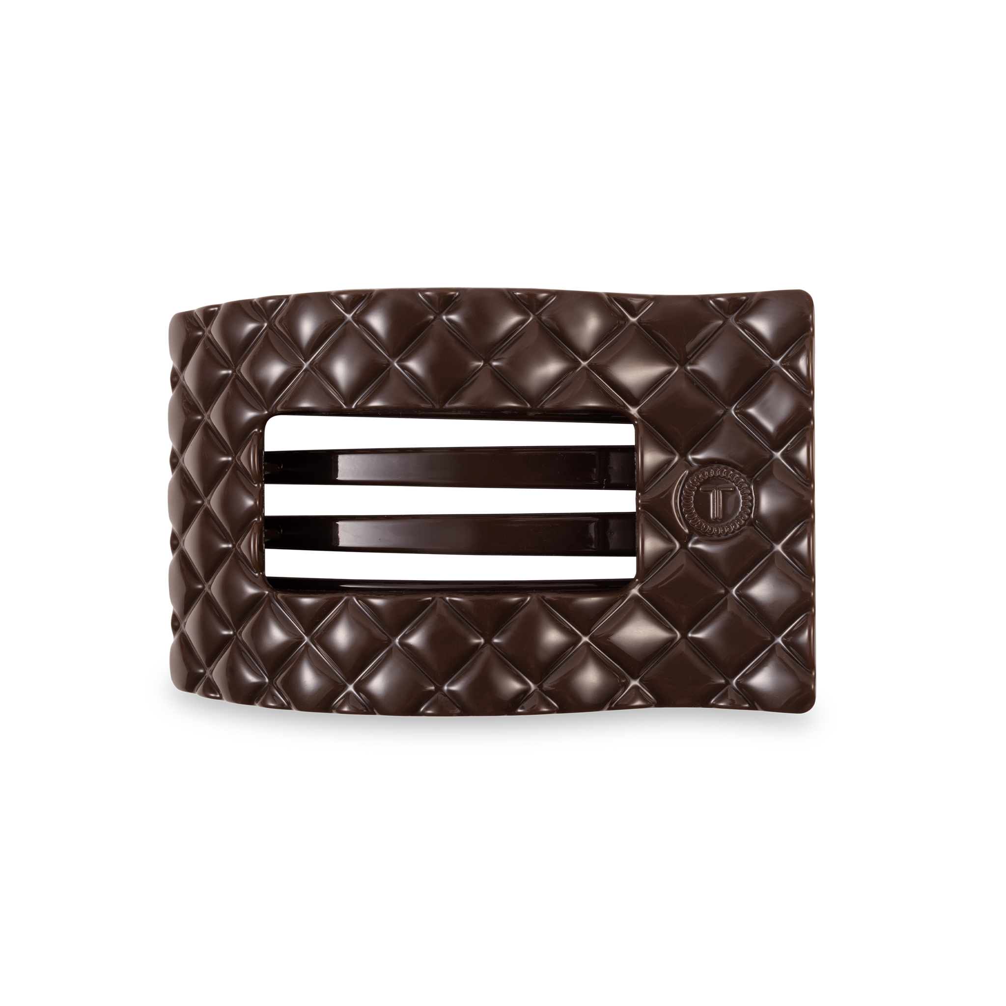 TELETIES - Flat Rectangle Hair Clip | Medium | Truly Taupe Quilted