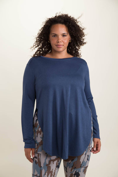 Mono B - CURVY Long Sleeve Flow Top with Side Slits: PINK / 1XL:2XL:3XL (2:2:2)