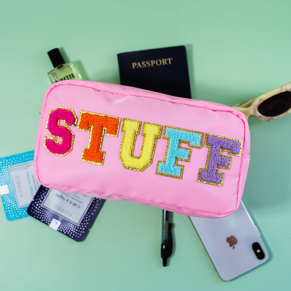 Natalia - Preppy Nylon Chenille Letter Travel Makeup Pouch - STUFF