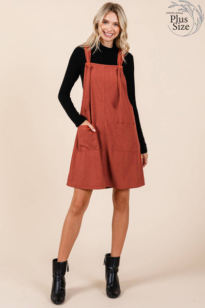 GeeGee Clothing - Plus Corduroy Overall Mini Dress, MD50689PL: Rust / 1XL