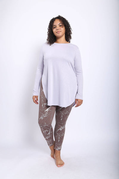 Mono B - CURVY Long Sleeve Flow Top with Side Slits: PINK / 1XL:2XL:3XL (2:2:2)