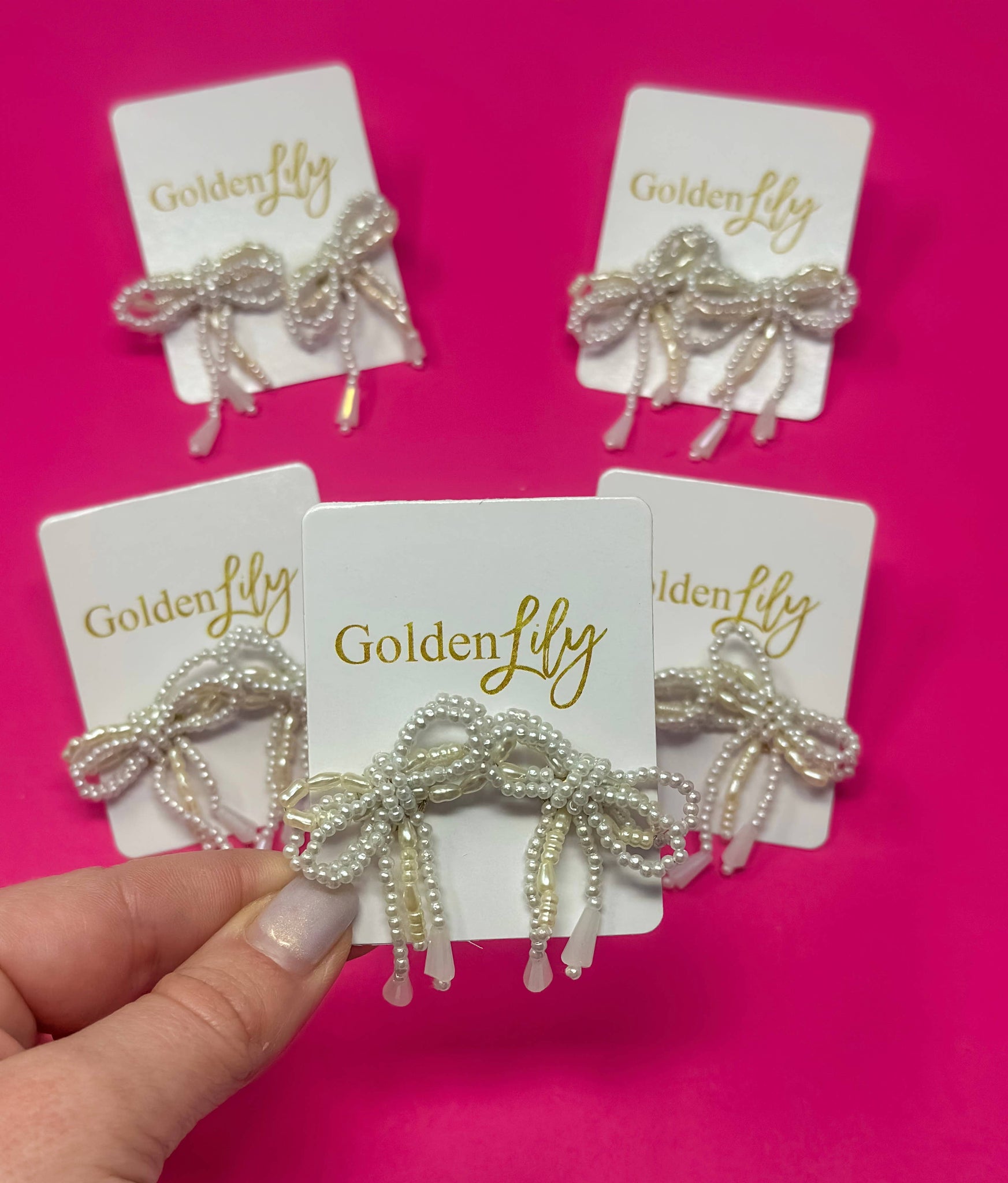 Golden Lily - Mini Bow Earrings - Pearl