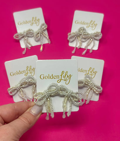Golden Lily - Mini Bow Earrings - Pearl