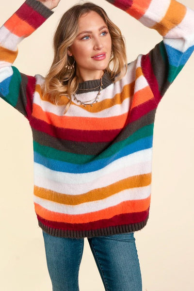 Mustard, Orange & Hunter Green Striped Sweater